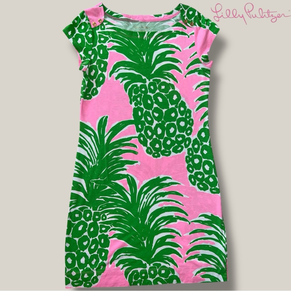 Lilly Pulitzer Pima Cotton Dress Pineapple Pink Green Print